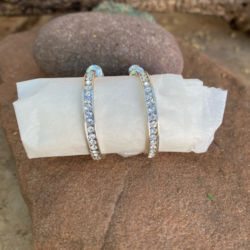 Vintage EUC rhinestone hoop earrings - Picture 2 of 8
